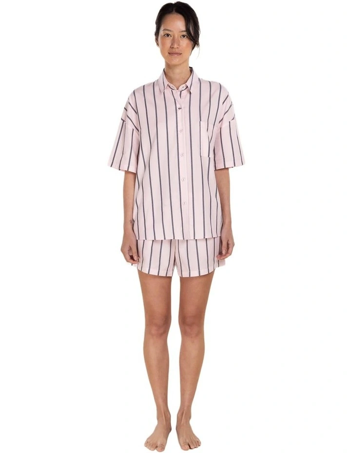 Sasha Striped Boyfriend Short Pyjama Set in Pink image 1