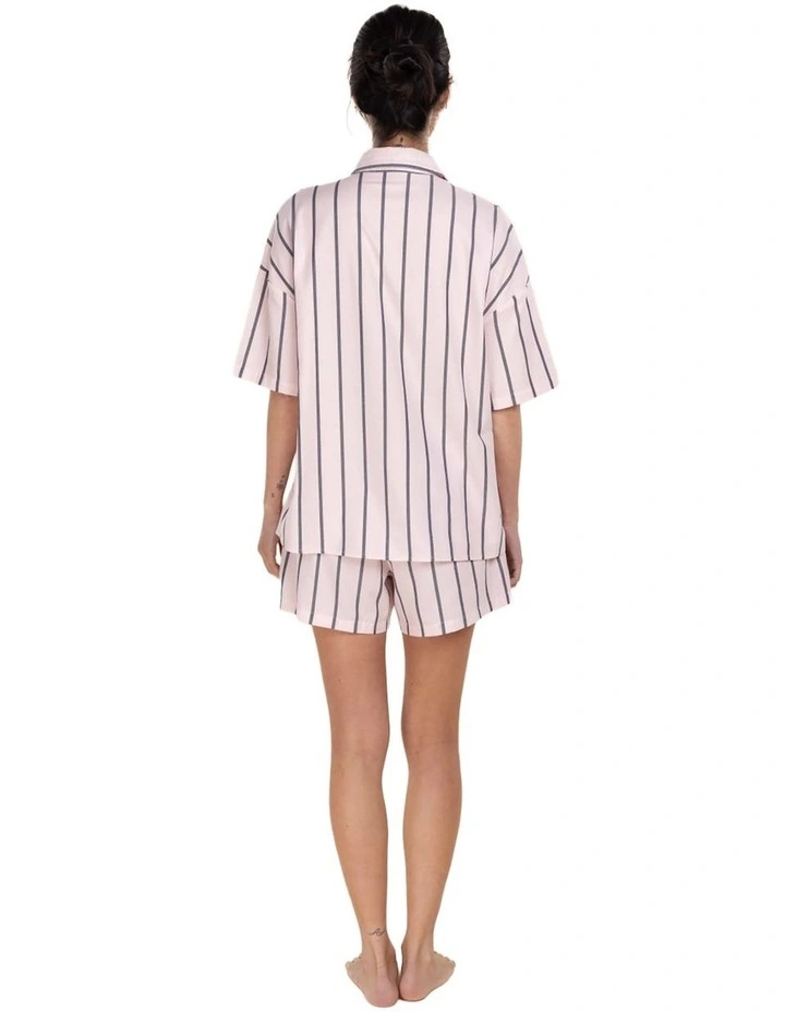 Sasha Striped Boyfriend Short Pyjama Set in Pink image 2