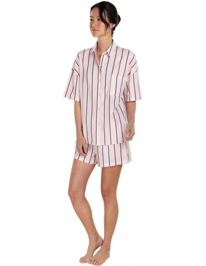 Sasha Striped Boyfriend Short Pyjama Set in Pink image 3