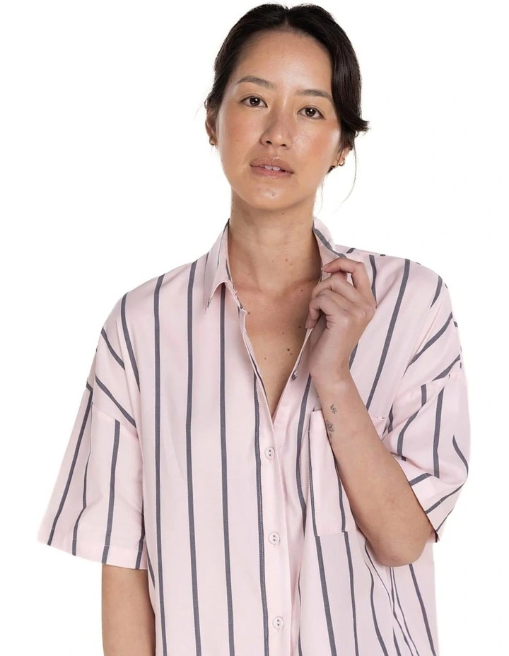 Sasha Striped Boyfriend Short Pyjama Set in Pink image 4