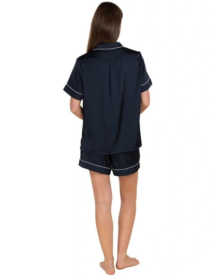 Sonia Satin Short Pyjama Set in Navy image 2