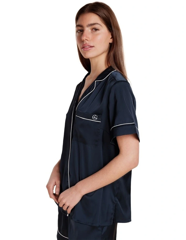 Sonia Satin Short Pyjama Set in Navy image 4