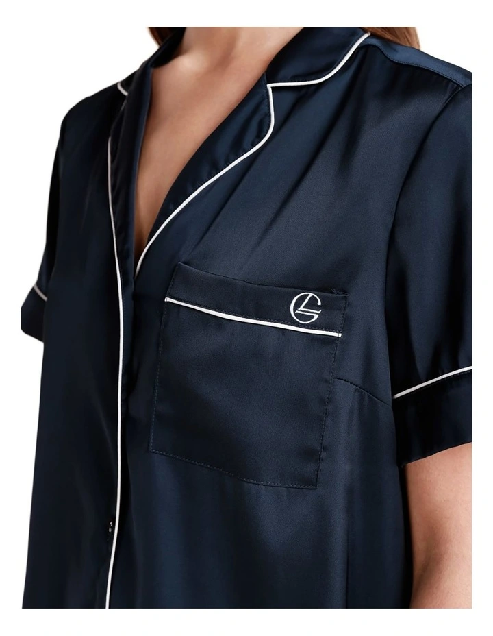 Sonia Satin Short Pyjama Set in Navy image 5