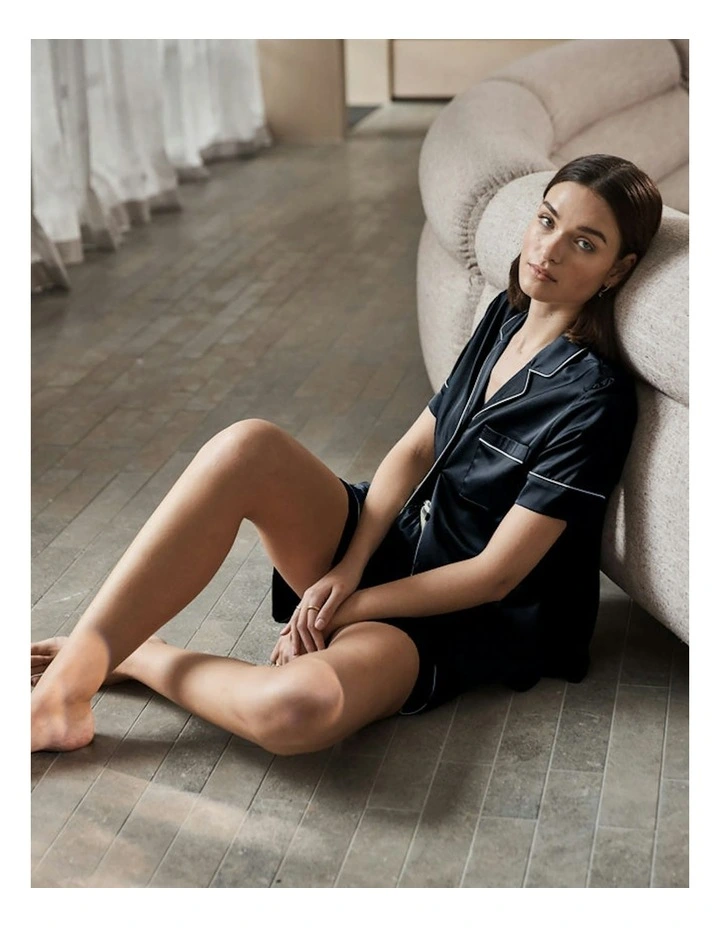 Sonia Satin Short Pyjama Set in Navy image 7