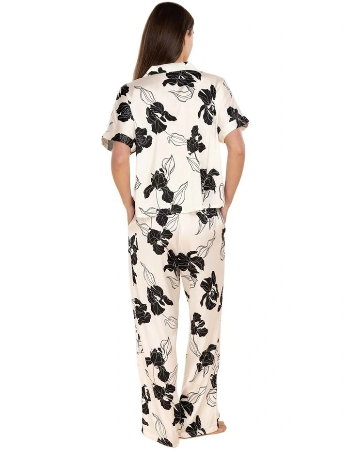 Wren Recycled Silky Satin Floral PJ Set in Black/White image 2