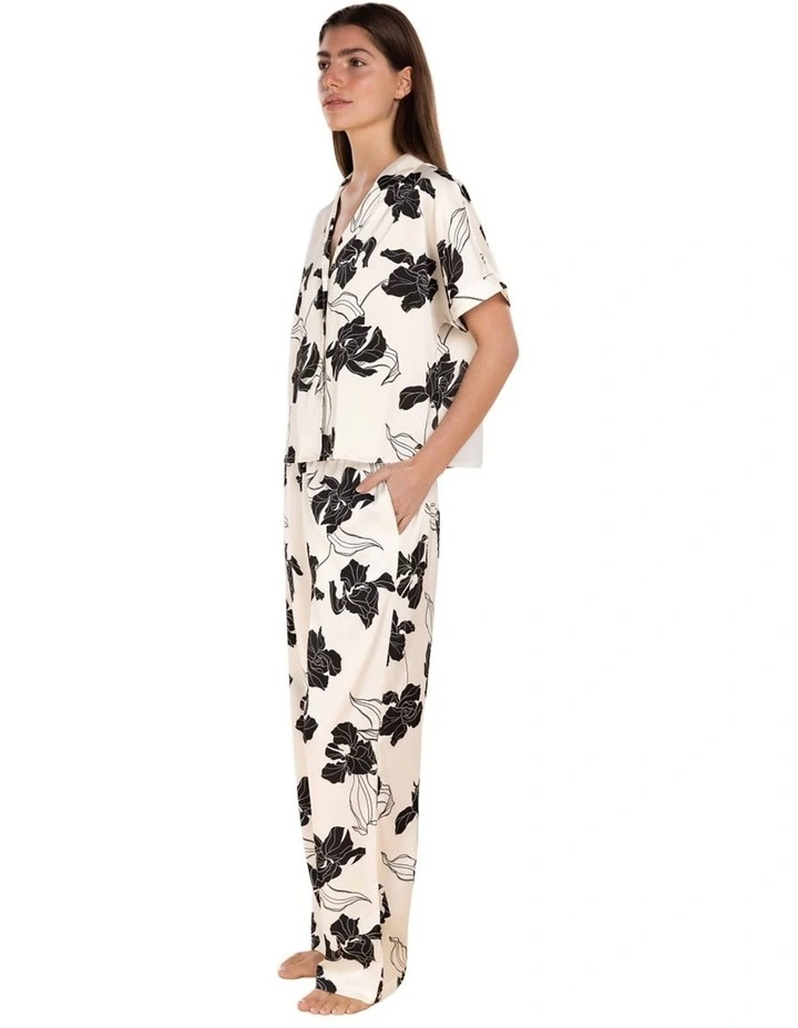Wren Recycled Silky Satin Floral PJ Set in Black/White image 3