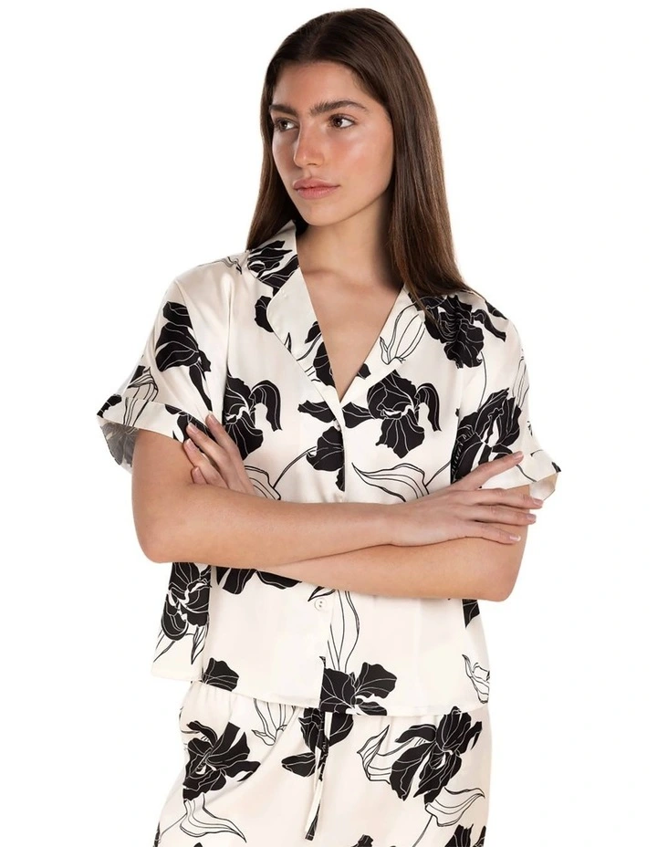 Wren Recycled Silky Satin Floral PJ Set in Black/White image 4