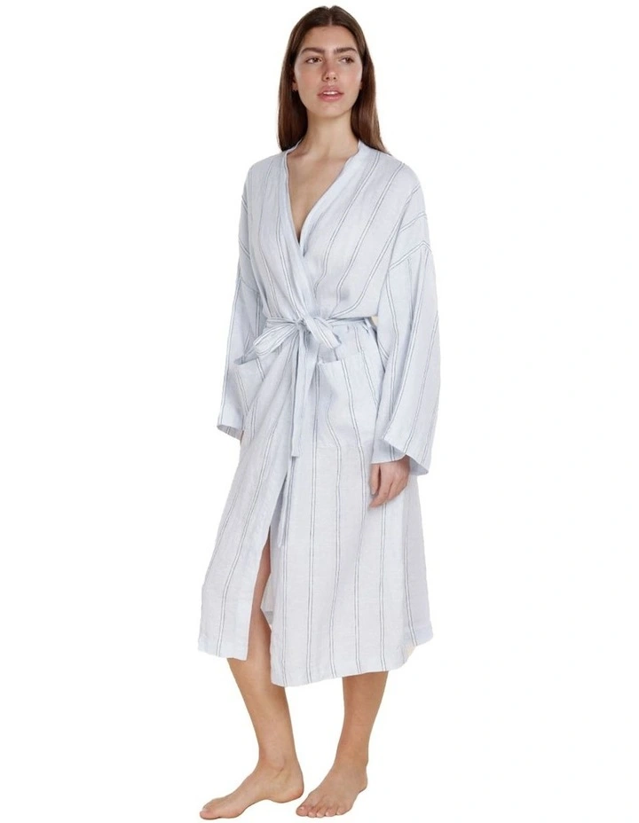 Rosalind Linen Robe in Blue image 3
