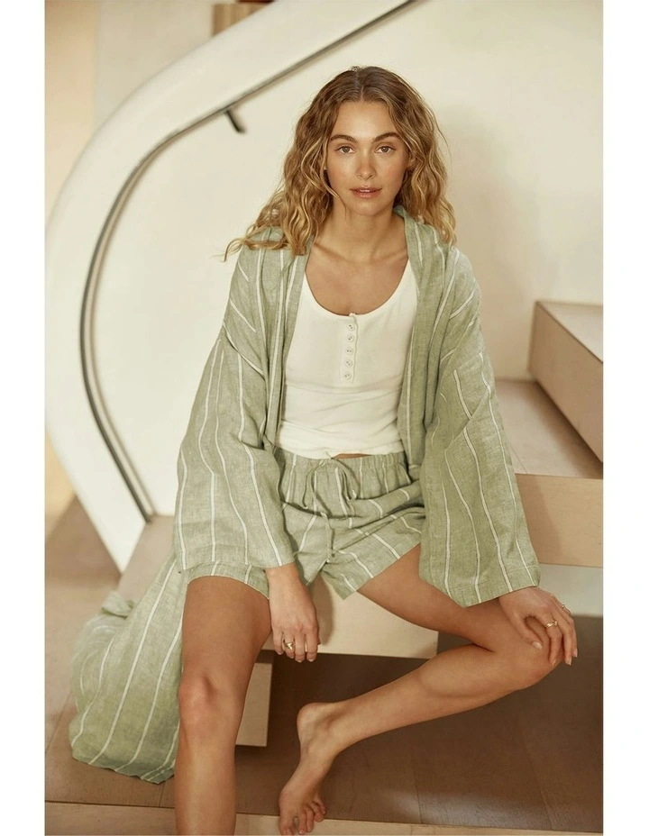 Rosalind Linen Robe in Green image 5