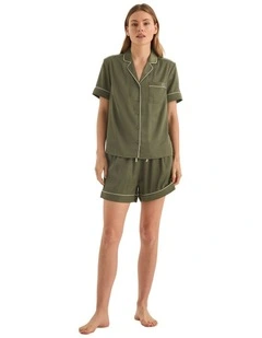 Sonia Olive Satin Short Pyjama Set in Green