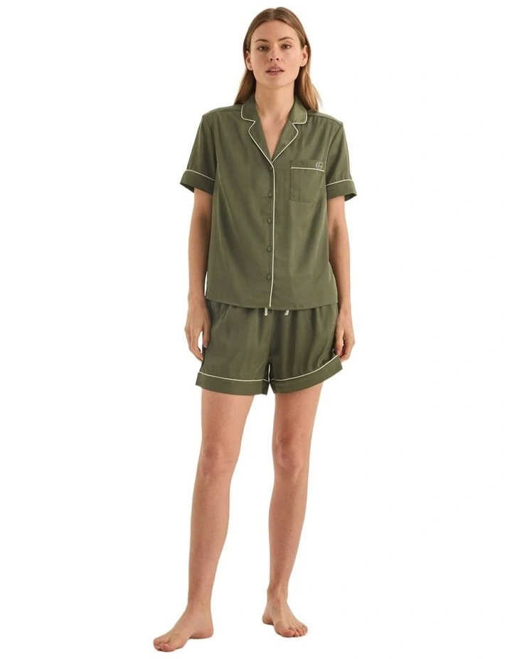 Sonia Olive Satin Short Pyjama Set in Green image 1