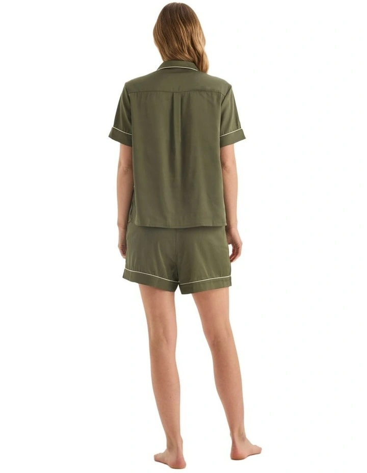 Sonia Olive Satin Short Pyjama Set in Green image 2