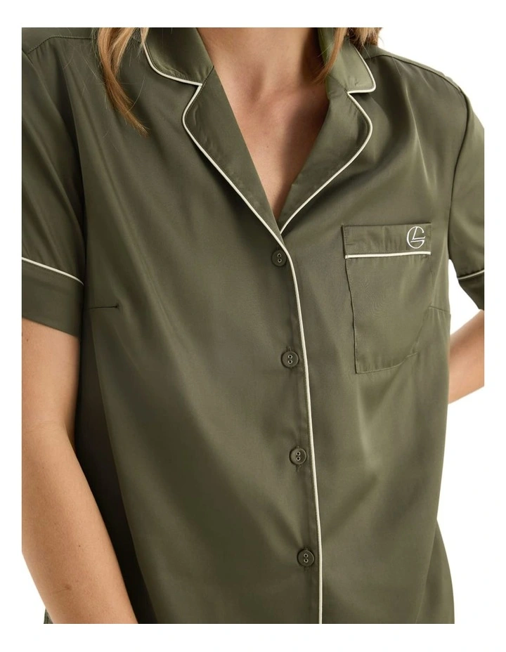 Sonia Olive Satin Short Pyjama Set in Green image 4