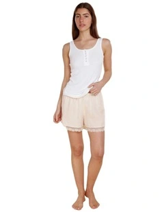 Valencia Linen Lace Shorts in Beige