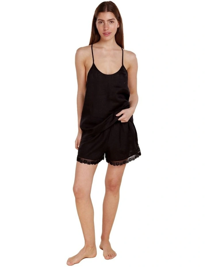 Yasmin Linen Cami and Lace Shorts Set in Black image 1