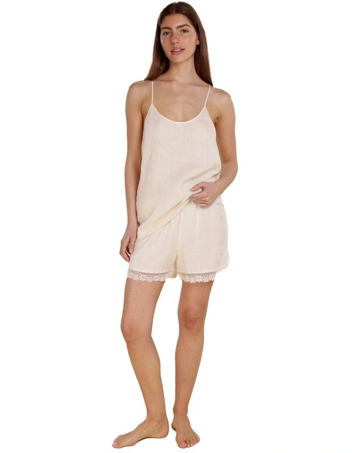 Yasmin Cami and Lace Shorts Linen Set in Beige image 1