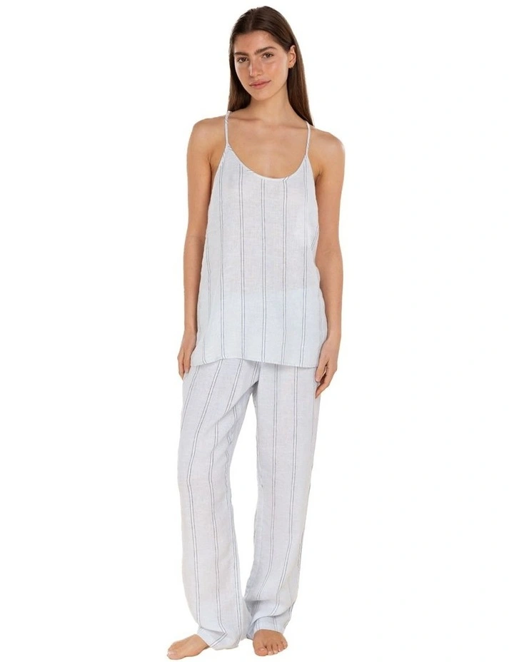 Zoey Long Linen Pant in Blue image 1