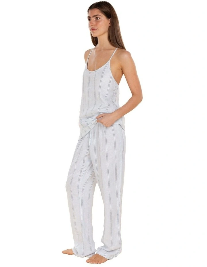 Zoey Long Linen Pant in Blue image 3