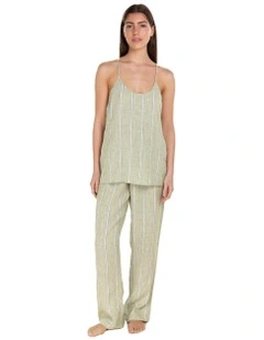 Zoey Long Linen Pant in Green