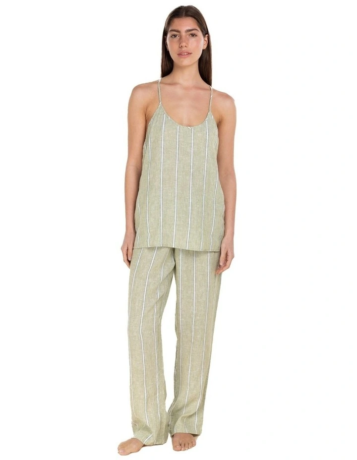 Zoey Long Linen Pant in Green image 1
