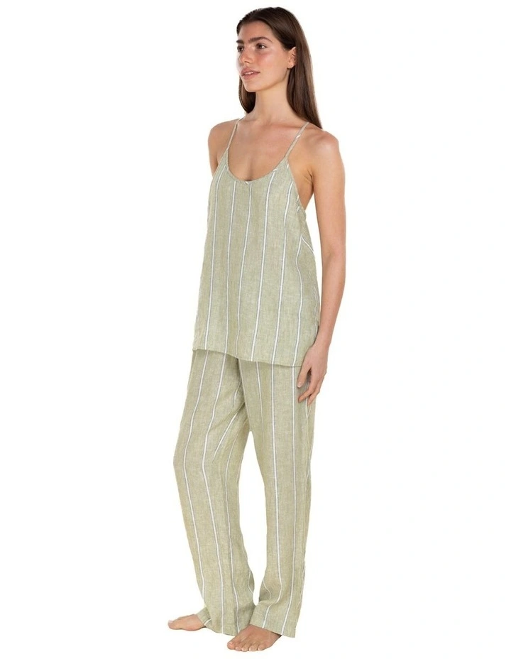 Zoey Long Linen Pant in Green image 3