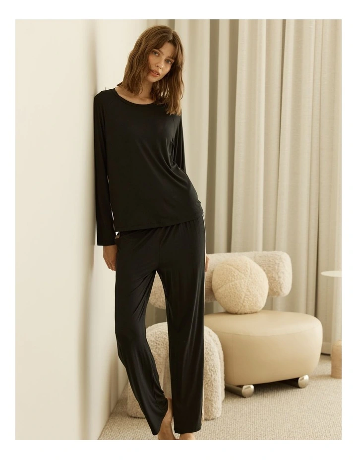 Anya Bamboo Sporty Pyjama Set in Black image 7