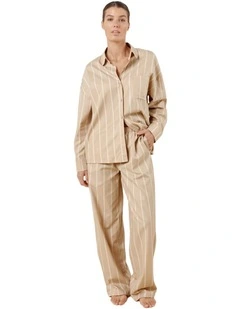 Chloe Cotton Striped Pyjama Set in Beige