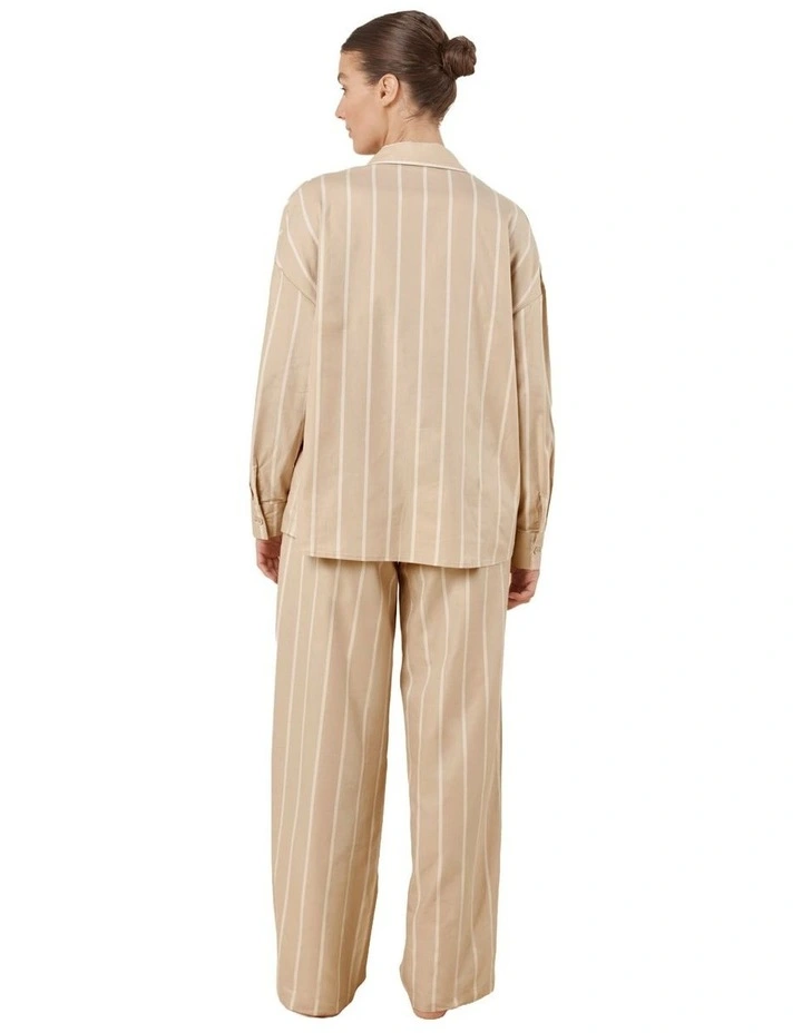 Chloe Cotton Striped Pyjama Set in Beige image 2