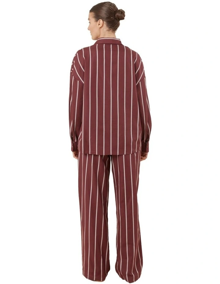 Chloe Cotton Striped Pyjama Set in Burgundy image 2