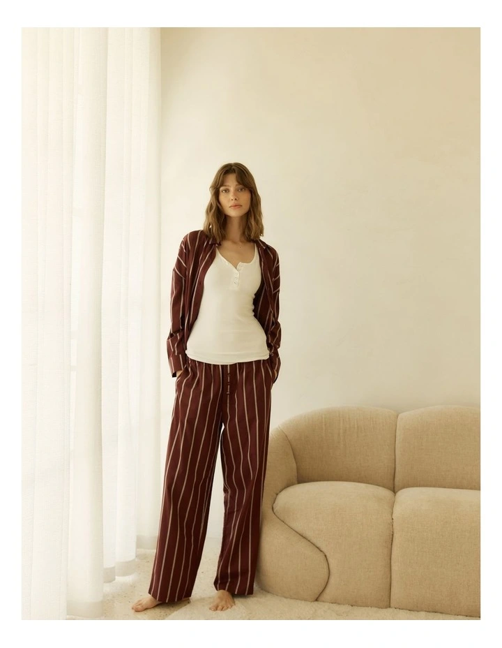 Chloe Cotton Striped Pyjama Set in Burgundy image 5