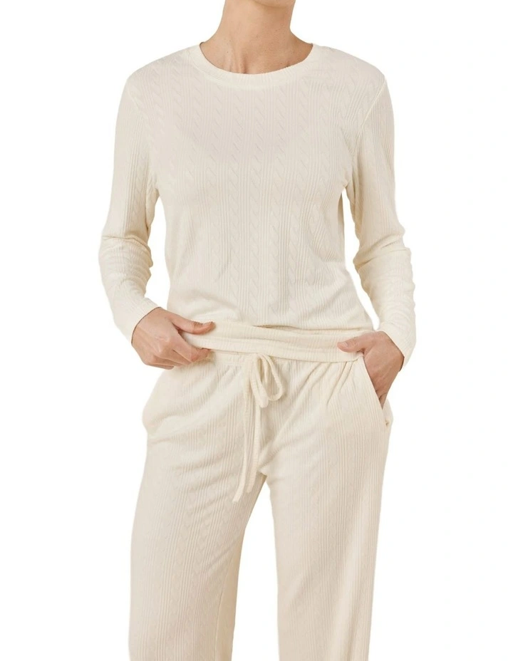 Ellie Lightweight Velour Cable Knit Set in Ivory image 4