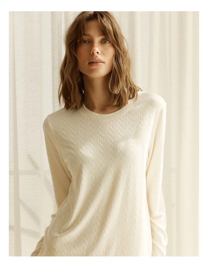 Ellie Lightweight Velour Cable Knit Set in Ivory image 6