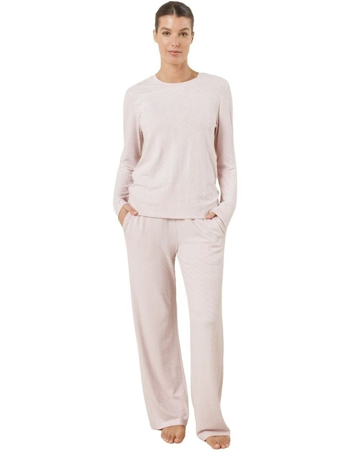Ellie Lightweight Velour Cable Knit Set in Pink image 1
