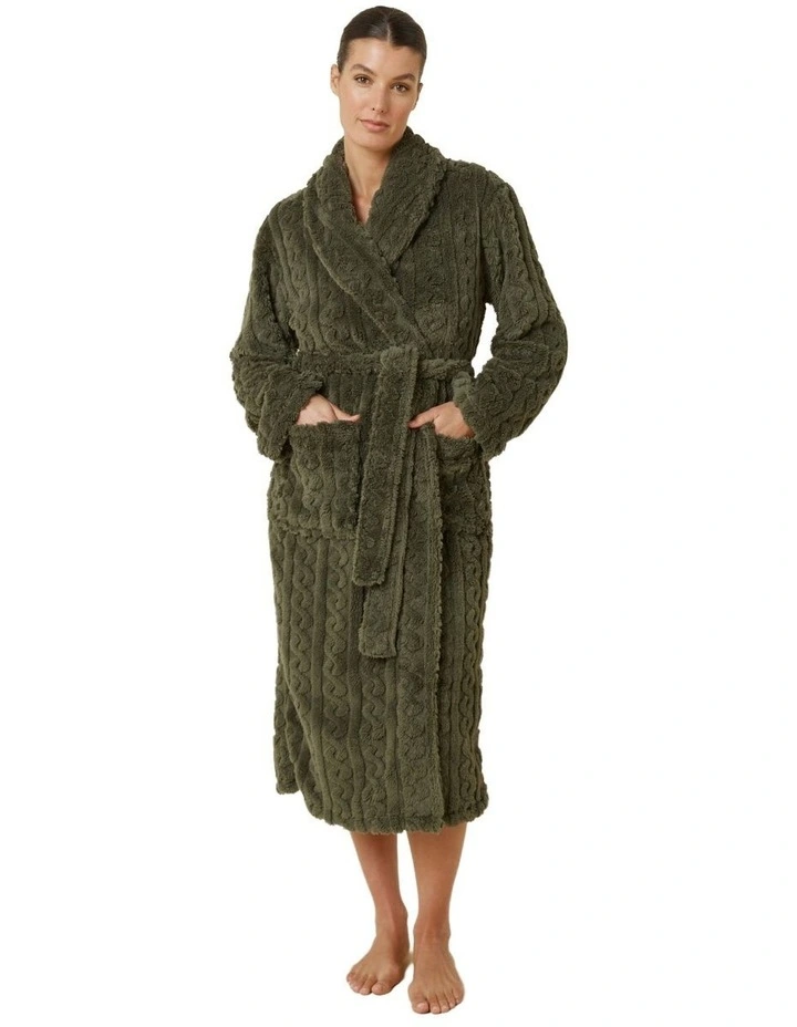 Gabriella Plush Long Robe in Olive image 1
