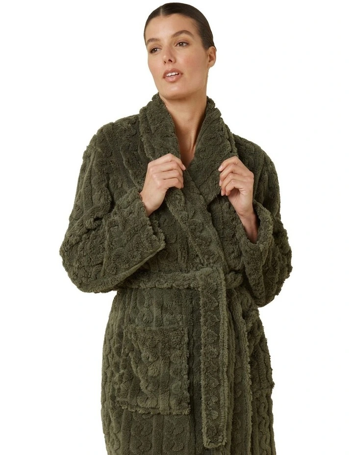 Gabriella Plush Long Robe in Olive image 4