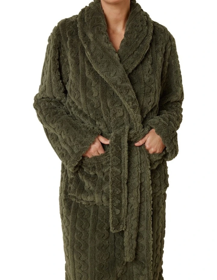 Gabriella Plush Long Robe in Olive image 5