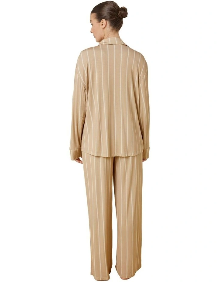 Harlow Bamboo Striped Pyjama Set in Beige image 2