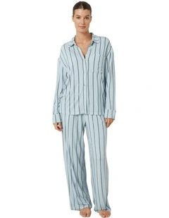 Harlow Bamboo Striped Pyjama Set in Blue