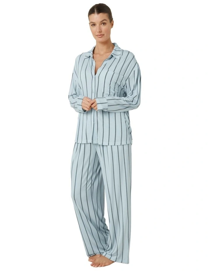 Harlow Bamboo Striped Pyjama Set in Blue image 3