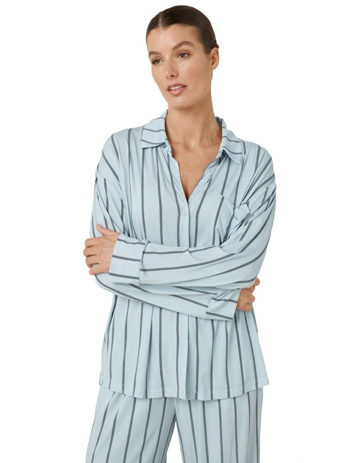 Harlow Bamboo Striped Pyjama Set in Blue image 4