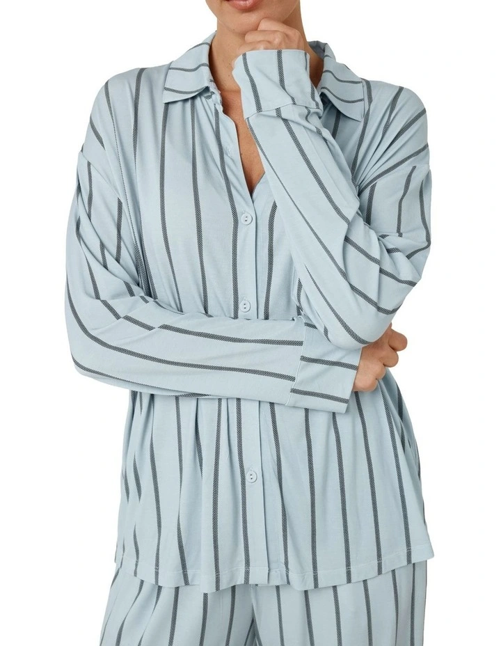Harlow Bamboo Striped Pyjama Set in Blue image 5