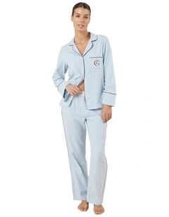 Isabella Brushed Cotton Pyjama Set in Blue