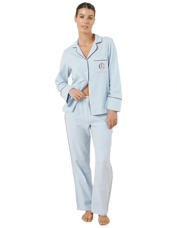 Isabella Brushed Cotton Pyjama Set in Blue image 1