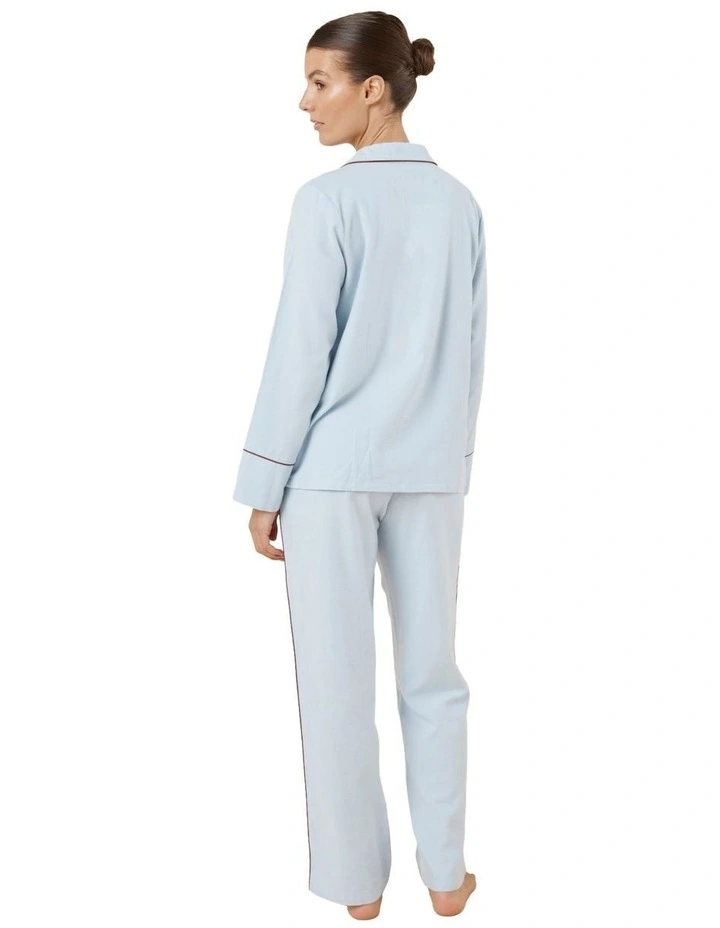 Isabella Brushed Cotton Pyjama Set in Blue image 2