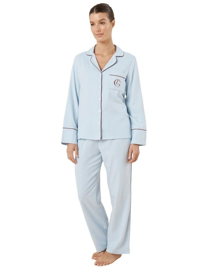 Isabella Brushed Cotton Pyjama Set in Blue image 3