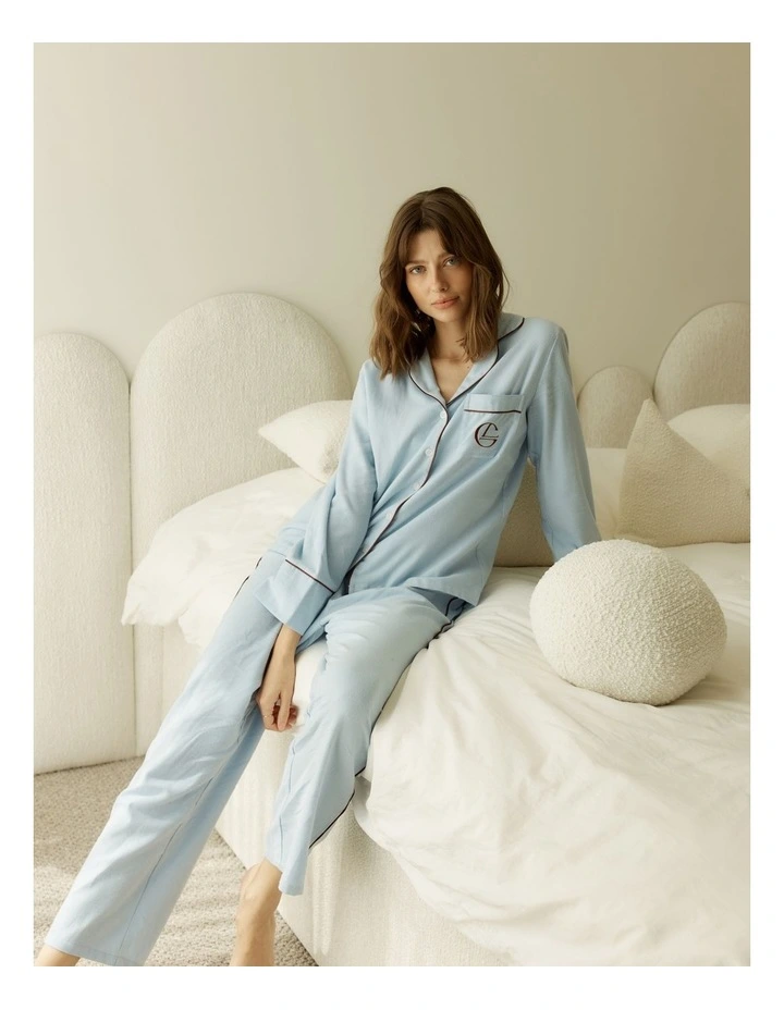 Isabella Brushed Cotton Pyjama Set in Blue image 4