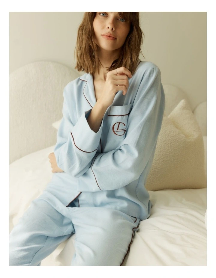 Isabella Brushed Cotton Pyjama Set in Blue image 5