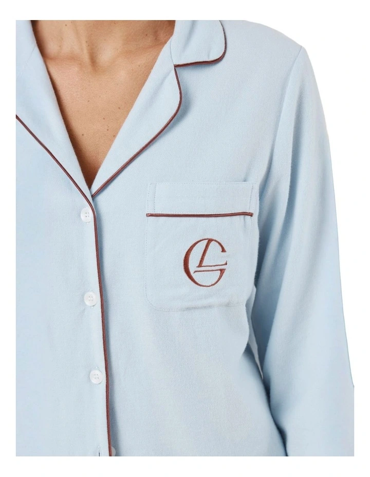 Isabella Brushed Cotton Pyjama Set in Blue image 6