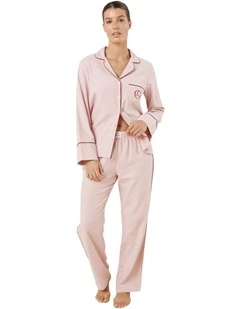 Isabella Brushed Cotton Pyjama Set in Pink