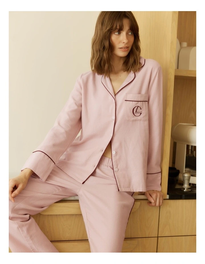 Isabella Brushed Cotton Pyjama Set in Pink image 4